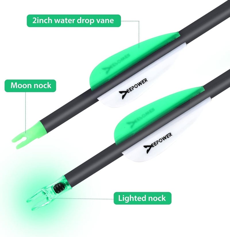 DEEPOWER Store 6 Pack 31-inch Carbon Arrows with Mechanical Broadheads and Lighted Nocks for Compound Bow and Recurve Bow - Image 4